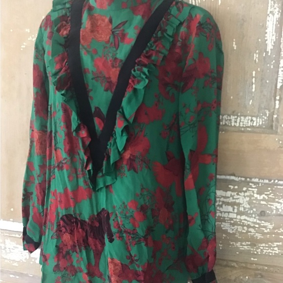 Falguni Shane Peacock Tunic Dress Top 100% Crepe Sz. M Floral Print W/ Zebras - Picture 7 of 11